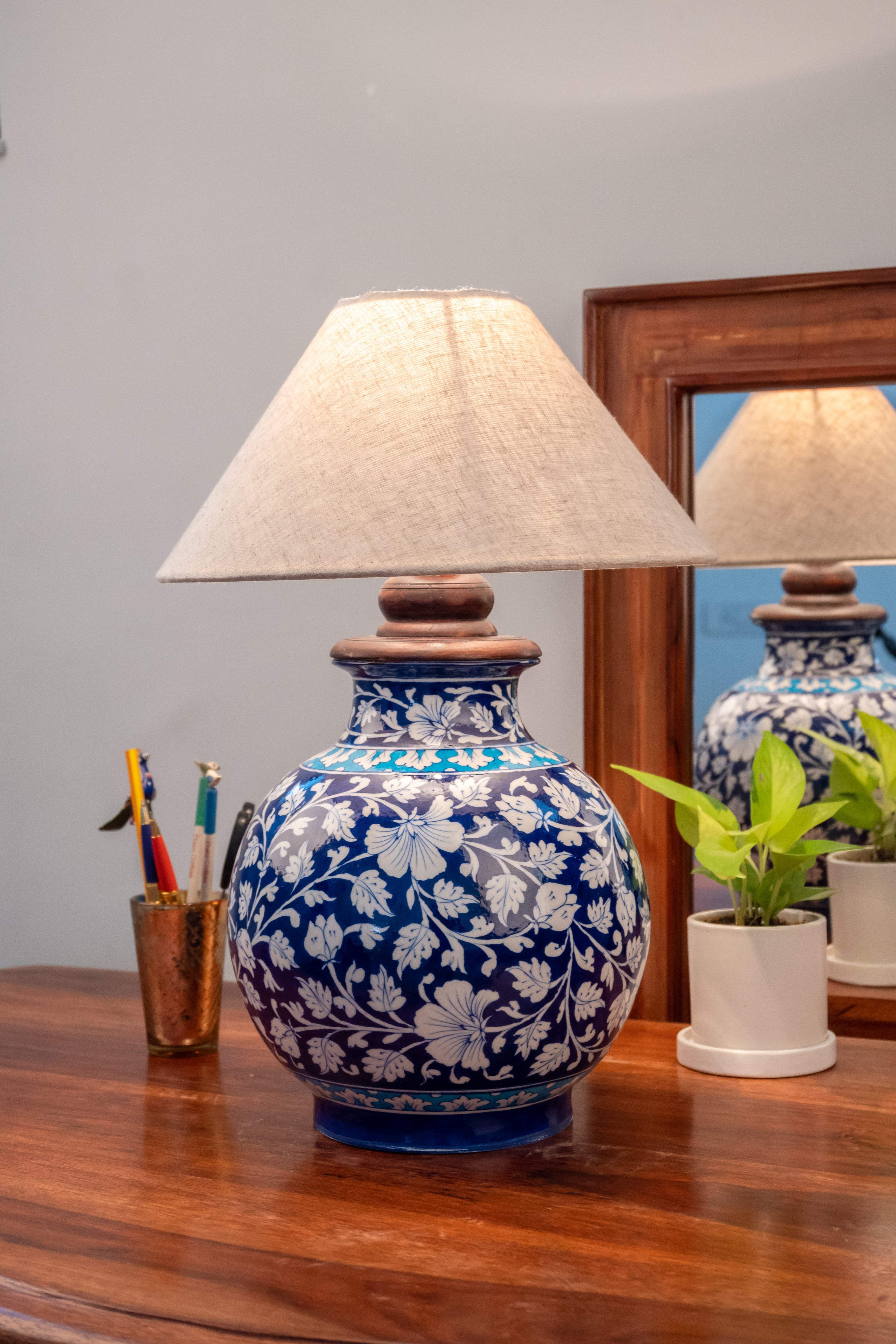 Blue pottery hot sale table lamps